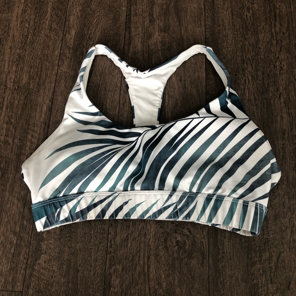 Unique Palm Leaf T-Back Sports Bra